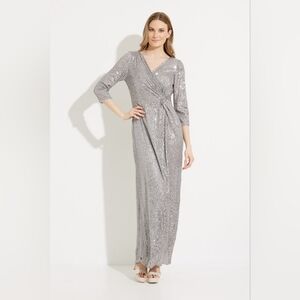 Alex Evenings Sequin Column Gown - Elegant Silver Evening Gown